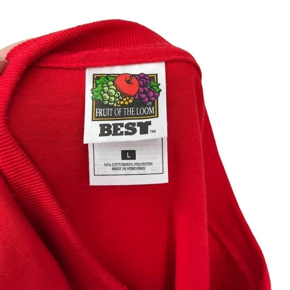 Vintage 90’s Fruit of the Loom T-Shirt Embroidered Snowman Red Large - Picture 5 of 5